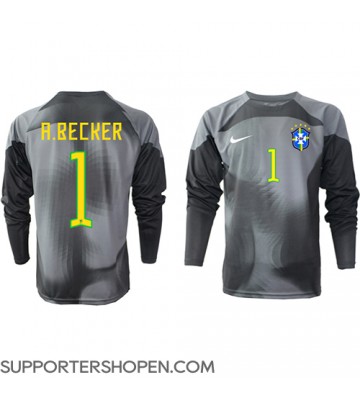 Brasilien Alisson Becker #1 Målvakt Hemma Matchtröja VM 2022 Långärmad